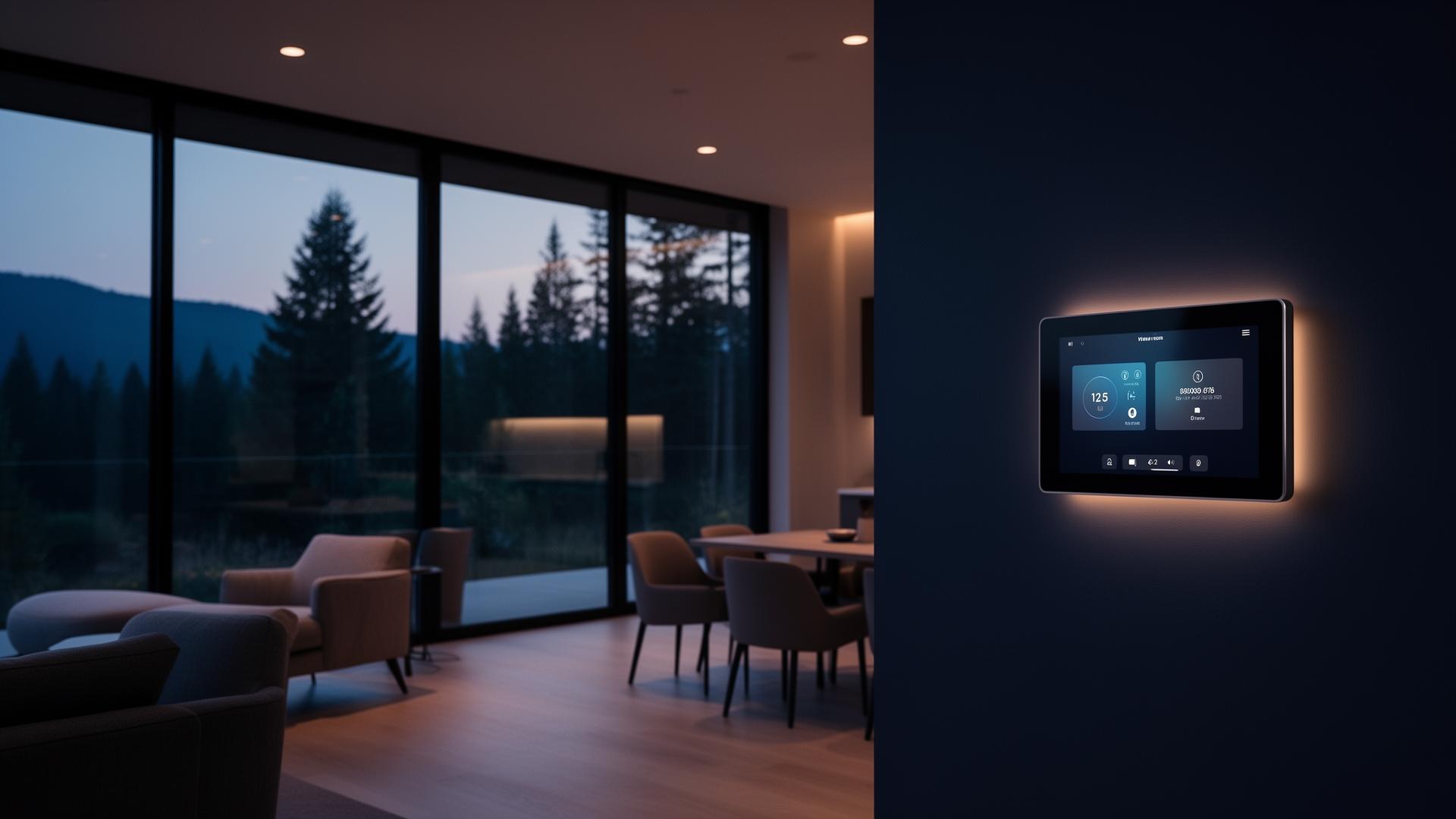 Smart home control panel in a modern Willamette Valley living room